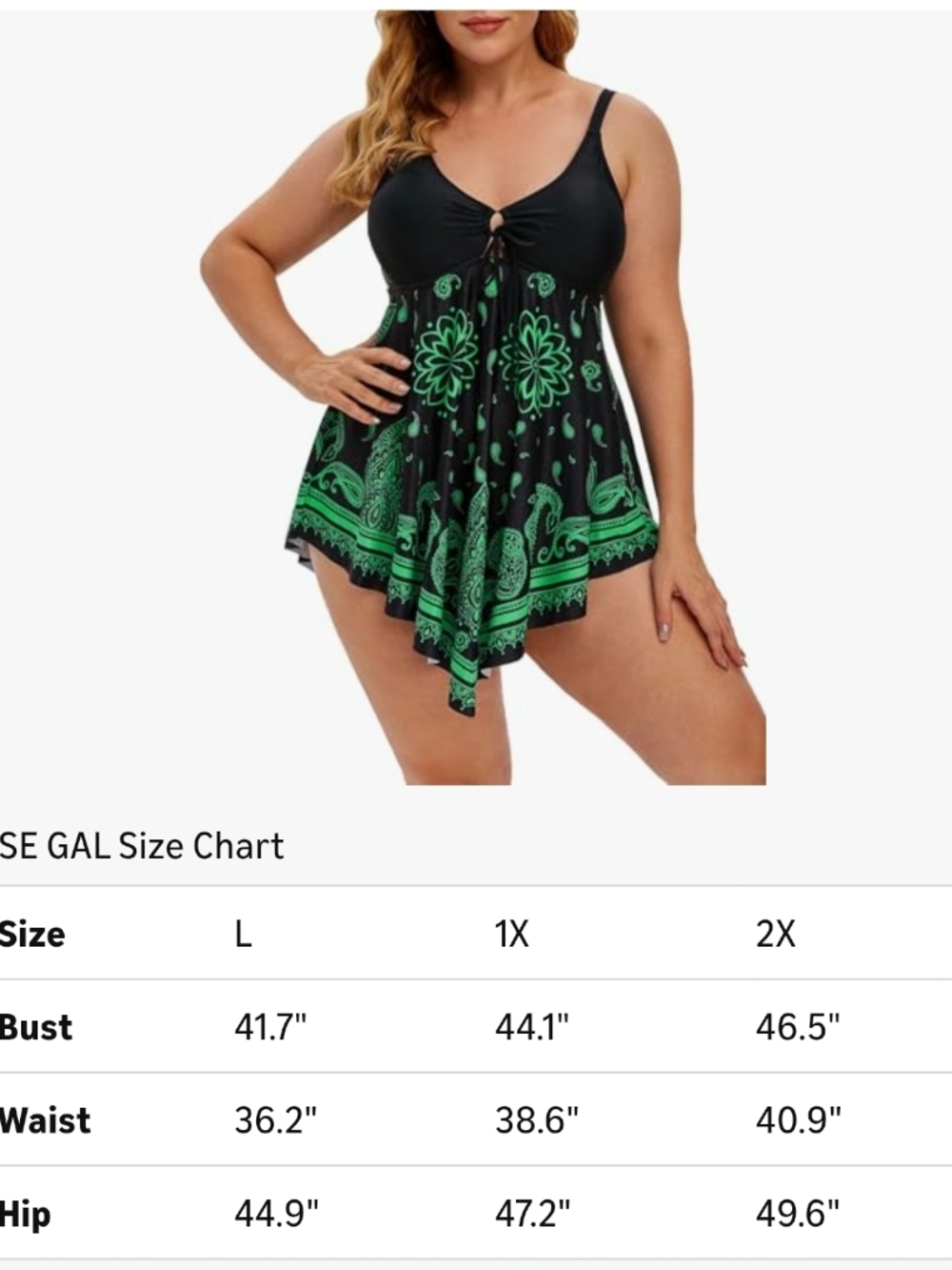 ROSE GAL - 1X Black & Green Paisley Handkerchief  Swimdress - Picture 5 of 10
